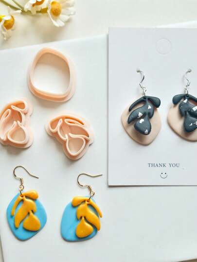 Abstract Leaves Earring Making Kits, Twisted Leaves Shape Polymer Clay Cutters Mirrord Set For Earrings & Jewelry Making, Embossed Leaf Dangle Clay Cutting Molds For Pendant & Necklace Decoration Making