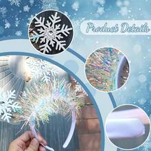 1件雪花圣诞发光发箍，驯鹿角头饰闪亮圣诞发箍小礼物，银色闪亮2026发箍，银色缎面发箍，适合圣诞派对家居装饰 - 彩色 - 查看 9