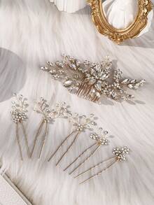 6pcs/Set Flower Wedding Hair Comb And Rhinestone Bridal Hairpins For Bride Bridesmaids Wedding Party Hair Accessories