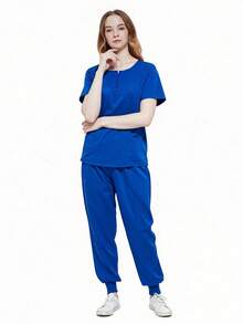 Conjunto de 2 Piezas Uniforme Quirúrgico Anti Fluidos Dama Excelente Calidad, Mujer Uniforme Medico, Conjunto Quirúrgico Filipina Pantalon, Pijama Uniforme Antifluidos Mujer - azul real - Ver 7