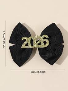 2pcs/Set 2026 Happy New Year Design Teen Girls Hair Bow Clips,Glitter 2026 Decor Black Fabric Headdress,Suitable For Teens New Year Festival Outfit Hair Accessories - Multicolor - View 8
