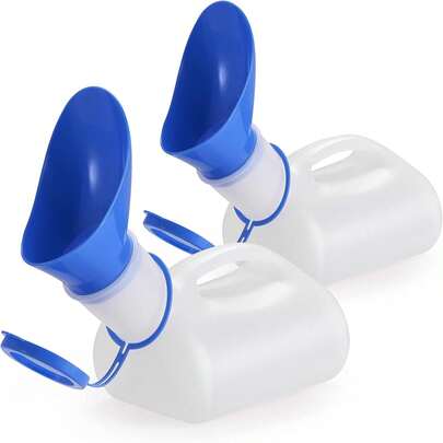 2pcs Blue Unisex Portable Urinal Bottle With Lid And Funnel, Outdoor Travel Camping Use For Children, Elderly, Patients