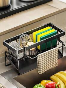 Stainless Steel Kitchen Sponge Holder Soap Dish Rack, Slanted Design To Prevent Water Accumulation, Independent Towel Rack, Mildew-Resistant, Essential For Kitchen And Bathroom