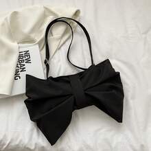 蝴蝶结女士单肩包，时尚小巧的腋下钱包，可爱休闲的轻便布艺手提包，配有可调节肩带 - 彩色 - 查看 5