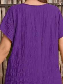 Plus Size V-Neck Solid Color Fashion Vintage Loose Short Sleeve Dress (Bust Measurement) Elegant Summer - Purple - View 5