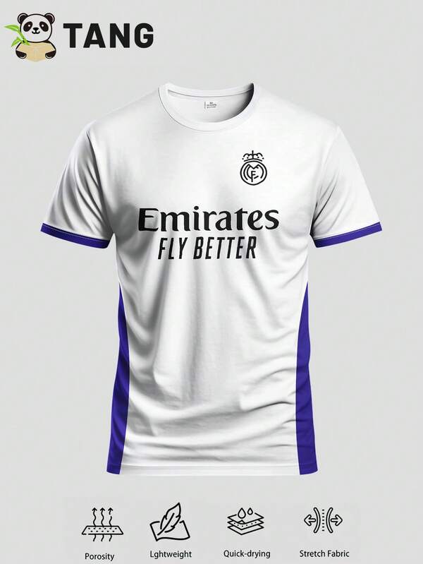 Real Madrid Style Men's Football Jersey & Crew Neck Comfortable Sports Top, Suitable For Match, Football Training, And Casual Wear