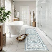 Tappeto passatoia lavabile in stile orientale, tappeto passatoia lungo blu per bagno, tappeto passatoia tradizionale a basso pelo e ampio per ingresso e corridoio, (Blu)