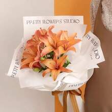 20pcs Minimalist Floral Wrapping Paper With English Text, Flower Bouquet Packaging Paper, White Kraft Paper - Multicolor - View 3