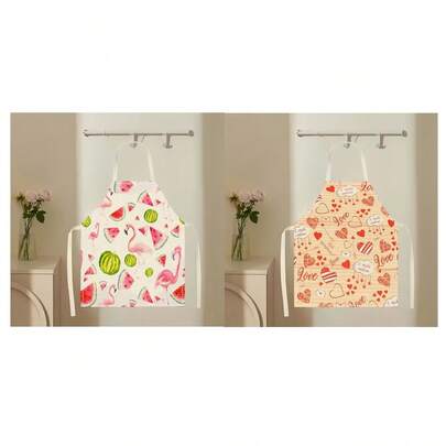 1 pezzo Grembiule con stampa fenicottero e cuore, creativo, divertente e alla moda, grembiule per pulizie domestiche resistente all'olio e facile da pulire, grembiule da cucina, grembiule creativo per la casa