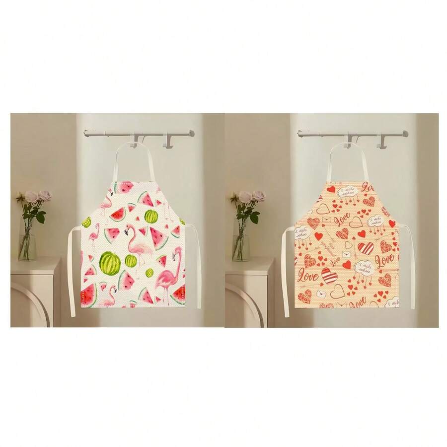 1 pezzo Grembiule con stampa fenicottero e cuore, creativo, divertente e alla moda, grembiule per pulizie domestiche resistente all'olio e facile da pulire, grembiule da cucina, grembiule creativo per la casa
