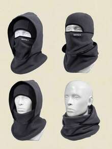 1pc Unisex Hooded Balaclava, Outdoor Windproof Warm Thick Lining Neck Gaiter, Solid Color, Winter - Multicolor - View 9