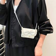 Bolso bandolera pequeño para mujer, bonito bolso bandolera con lazo, ligero y con correa larga. - Blanco - Ver 7