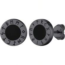 Pendientes para Hombres Pendientes de Estilo Nórdico Vikingo de Ónix Negro Joyería de Oreja Hipoalergénica Pendientes Ligeros con Caja de Regalo - Ónix Negro-Runas Frontales-Plata de Ley-Negro - Ver 15