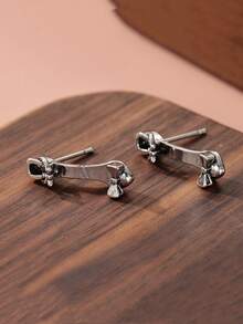 1 Pair Minimalist Fashion Shoe-Shaped Earrings, Featuring High Heel Silhouette Design With Mini Cartoon Stiletto Charm - Ideal Accessory For Women's Daily Wear And Vacation - Antique Silver - View 5