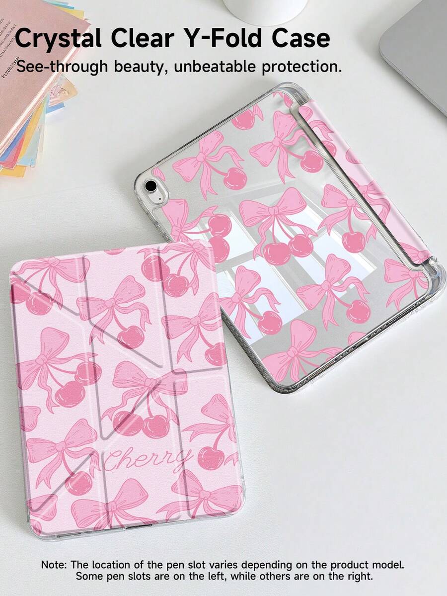 Ốp bảo vệ hai mặt bằng acrylic trong suốt hình hoa hồng và quả anh đào, tương thích với iPad thế hệ thứ 10, iPad 10.2/iPad Mini 6/iPad Mini 7/9.7", Galaxy Tab A8 8.7", thiết kế gập 3+Y chống cong vênh, tương thích với Kindle Paperwhite thế hệ thứ 12 (2024), các góc được gia cố bằng silicon, chức năng tự động bật/tắt màn hình, món quà tuyệt vời cho các dịp lễ.
