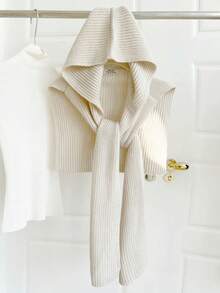 1件黑白条纹针织围巾披肩，百搭学院风肩部披肩，温暖秋冬配饰