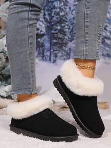 Botas de nieve para mujer de estilo coreano versátil y esponjoso, de tubo corto, con forro cálido y botas de piel, nuevas para el invierno 2025 - Negro - Ver 2