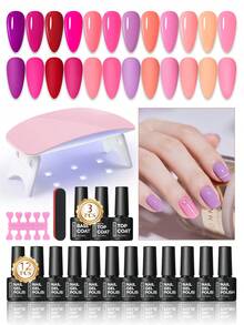 coscelia 18PCS Pink Nail Gel Polish With UV Lamp-Nude Red Orange Gel Nail Polish & Top Base Coat, Semi-Permanent Nail Supplies For Women Home Salon Christmas Gift