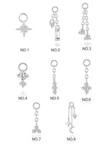 SereneSpark 1PC Moon And Star Dangle Charm, Celestial Hoop Drop Charm With Tiny Diamond, Dainty Helix Tragus Conch Cartilage Piercing Charm