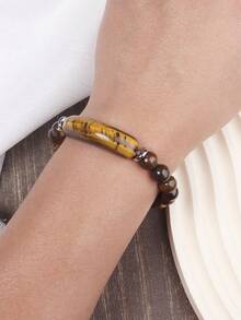 Pulseras de cuentas de piedras preciosas de ojo de tigre de 8 mm para hombres y mujeres, con forma de puente, para Reiki, sanación y protección. Regalos de joyería de piedras semi-preciosas que aportan valor personal y coraje.