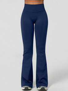 1pc Women High Waist Seamless Shaping Flare Yoga Pants - Navy Blue - View 5