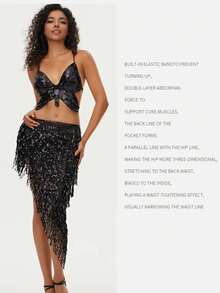 女士亮片流苏蝴蝶文胸配三角臀巾套装，适合肚皮舞、拉丁舞舞台表演、嘉年华派对等场合。 - 彩色 - 查看 16