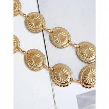 1pc Women Vintage High-End Printed Versatile Dress, Shorts & Waist Chain Set, Suitable For Summer Summer, School Fall, Autumn, Halloween - 金色 - 查看 2