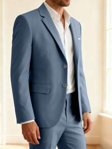 Mens Slim Fit 2-Piece Suit Two Buttons Notched Lapel Solid Suit Jacket Pants Set Tuxedo For Prom Concert Graduation Season Size XS-3XL Men's Spring New Products Suit Sets For Wedding Concert  Graduation Season - 藍色 - 查看 3