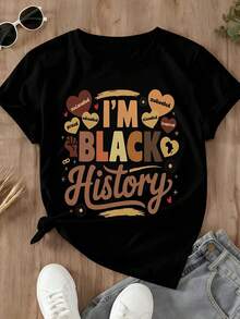 [Home Relaxation] Women's Black History Long Sleeve Crew Neck T-Shirt - I'm Black History Graphic With Heart & Lightning Design, White Polyester Casual Top For Fall & Winter, Everyday Tshirt  Crew Neck Top  Polyester Fabric - màu đen - Xem 4