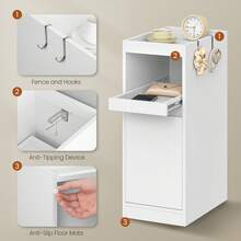 HEXCELEN Narrow Bedside Table, Nightstands With Tray, Side Table With 1 Door, Side Table With 2 Hooks, Space-Saving, For Bedroom, Living Room, Modern Style, White, 35 * 24 * 64 Cm - trắng - Xem 3