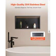 Shower Niche, 13 X 25 X 4 Inch Recessed Wall Niche With LED Strip,Heavy-Duty Stainless Steel Modern Shampoo Storage Organizer,Sealed Waterproof, Durable & Easy To Install,Black For Bathroom - 13 x 25 x 4 inch - Xem 3