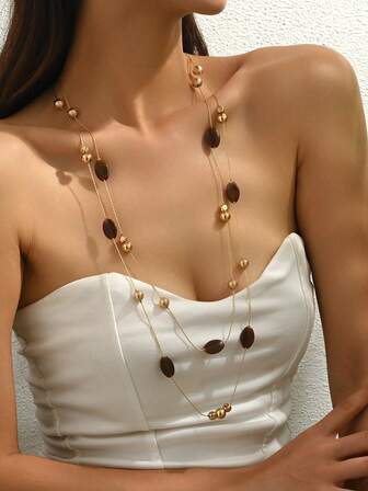 1pc Sexy Fashion Bohemian Multi-Color Corn Chain Necklace, New Added Faux Pearl Heart Pendant Necklace, Multi-Heart Double Layer Necklace, Multi-Color Resin Block With CCB Gold Chain Necklace, Four-Leaf Five-Leaf Clover Silver Chain Necklace, Imitation Turquoise Bead & Glass Bead 3-Layer Necklace, Rhinestone Decorated Gold Chain Double Layer Necklace, Minimalist Luxury Suitable For Any Outfit, Ideal Daily/Holiday Gift For Women