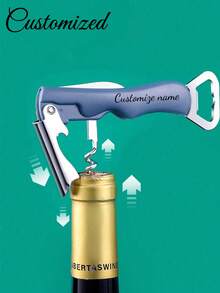 1PC Customized Laser Engraved Wine Bottle Opener, Multifunctional Beer Bottle Opener, Multifunctional 4-In-1 Beer Bottle Opener, Bar Tool Suitable As Gift For Father's Day, Friends - Multicolor - View 2