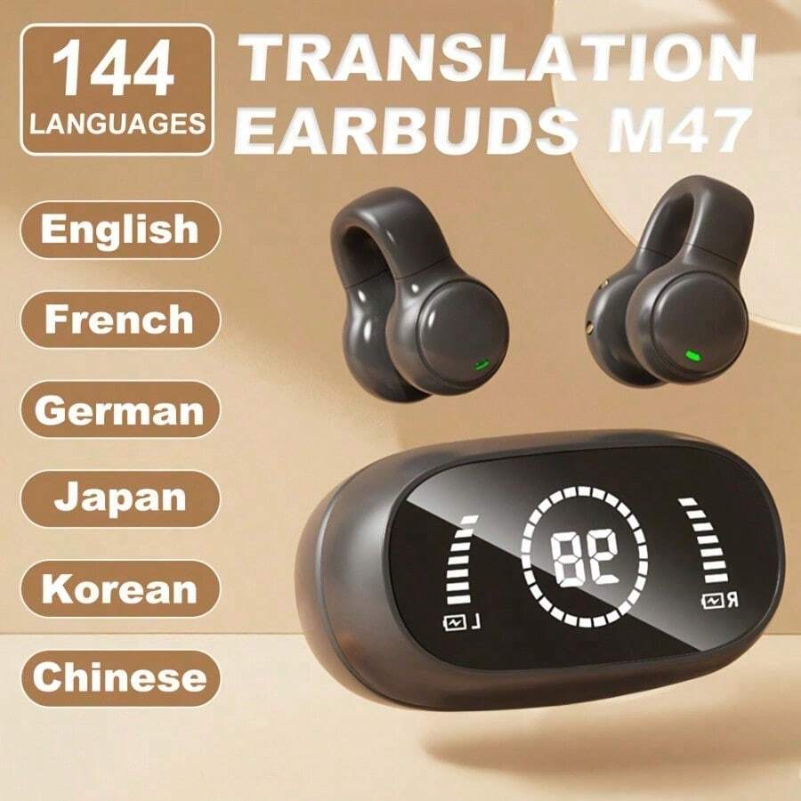 1 Pair AI Translation Earbuds M47 - 144 Languages, Real-Time Translation, Wireless Wireless 5.0, USB-C Charging, LED Indicator, Ideal For Travel & Business, Black Modern Design - 均碼 - 查看 1