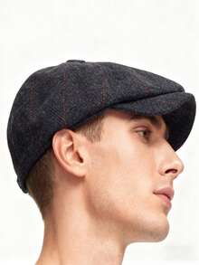 1pc Herringbone Tweed Newsboy Cap, Men's Fashion Hat, Retro Headwear, Suitable For Autumn/Winter Daily Wear, British Academic Style, Octagonal Cap, Gift Option - Multicolor - View 5