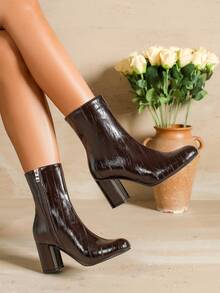 Women's Fashion Boots, Winter High Heel Boots, Boots, Thick Heel New Style Round Toe Ankle Boots