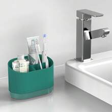 Green Toothbrush Holders For Bathrooms, Large Plastic  Electric Tooth Brush Holder With Drainage And Drip Tray, Cute Shower Toothpaste Holder Stand Organizer Caddy Countertop Accessories, 3 Slots{Inchsize_nameinch:Inch3Slotsinch,Inchcolor_nameinch:InchGreeninch} - Green - View 8