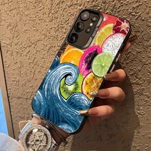 Funda con ilustración de frutas y olas para Samsung Galaxy S25ULTRA, S24PLUS, S23FE, S21PRO, S22, S20+, A03S, A05S, A14, A31, A53, A34, A10, A04E, M04, A33, A35, A55, A72, A71, A70, A22, A16, A06, A20S, A54, anti-suciedad, a la moda, moderna, colorida, plateada IMD - Colores mixtos - Ver 4