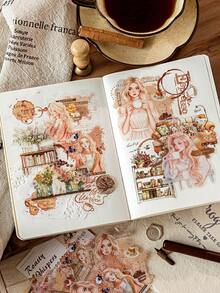 CANDY POETRY 10张/包 复古美学少女主题贴纸，DIY装饰剪贴簿材料，节日礼物，个性化文具用品 - 白色 - 查看 8