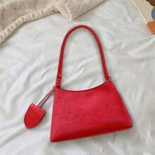 Bolso de hombro con cremallera para mujer, moderno, con colgante de monedero, para uso diario - Rojo - Ver 3
