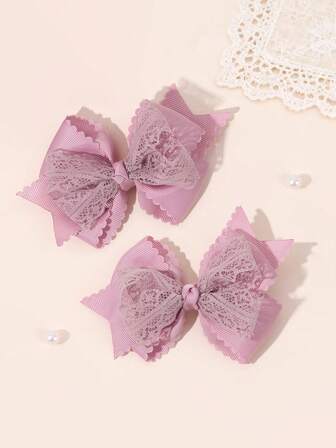 2 piezas Lazos de pelo lisos de color púrpura para mujeres y niñas, elegantes clips de cocodrilo con borde ondulado de encaje, pasadores de pelo de color puro, accesorios de pelo sencillos