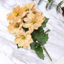 Flores de Nochebuena: Hermoso ramo de flores artificiales decorativas para el hogar - oro - Ver 3