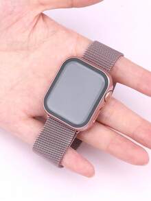 二合一兼容 表带 + 表壳 男女款时尚休闲 柔软透气 不锈钢丝编织环 磁吸表带 防摔防刮 PC 和钢化玻璃屏幕膜 一体式表壳 兼容 40/41/42/44/45/46/49MM 表带 表壳兼容 Series Ultra/10/9/8/7/6/5/4/SE 米兰风格表带和简约表壳 易于佩戴