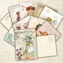 20pcs Vintage Hand-Drawn Style Postcards Set, Cute Girl Illustration, Cartoon Characters & Scenery, Holiday Greeting Cards, Retro Nostalgic Postcards, Student Scrapbooking Decorative Cards, Cartoon Girl Pattern Postcards, Mailable Greeting Cards