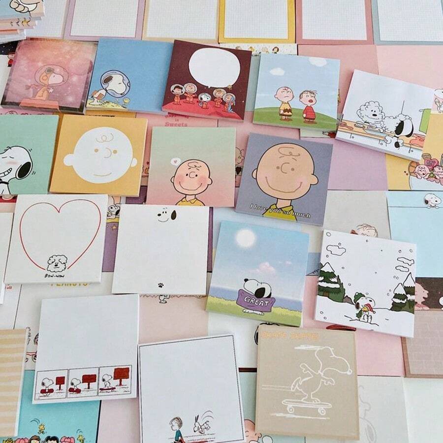 Bộ 50 tờ giấy ghi chú hoạt hình Snoopy & Charlie, giấy nhớ dễ thương, nhiều kiểu dáng ngẫu nhiên, quà Giáng sinh, quà nhét vào tất Giáng sinh, đồ trang trí Giáng sinh - Nhiều màu - Xem 1