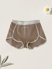 4条装女士运动风时尚撞色字母印花中腰柔软舒适休闲平角内裤 - 彩色 - 查看 6