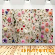 2D平面横幅 1件装 多色花卉2D平面背景旗，涤纶纤维材质，多种尺寸可选，适用于家居、庭院装饰背景、生日派对、周年纪念日、家居装饰及派对拍照背景