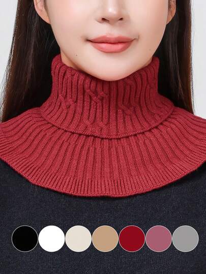 Cachecol feminino de tricô com tranças, modelo outono/inverno, com gola falsa em tricô e acabamento em renda, cor sólida, gola grossa e quente, disponível em diversas cores. Versátil cachecol de tricô.