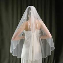 1pc Handmade Beaded Bridal Veil With Faux Pearl Trim, Wedding Hair Accessory - White - View 1