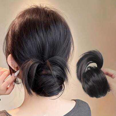 Elegant Low Bun Wig With Invisible Clips - Women's Natural Full Wig, Black Synthetic Hair, Suitable For Daily And Special Occasions, Versatile Wig | Fashionable Low Bun | Clips